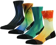 HUSO Bike Socks, Performance Athletic Novelty Art Socks for Cycling, Basketball, Running, Tennis, Casual Use 4 Pairs for Youth (Multicolor, L/XL)