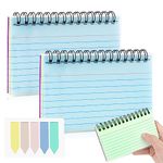 Revision Cards, 100 Sheets Lined Flash Cards Spiral-Bound, Index Cards 3X5 Inches, 2 Packs Coloured Note Cards and Index Tabs, Tearable Record Cards Paper for Office, Home, School, Study Essentials