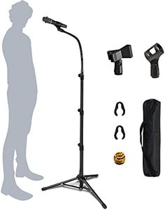 Mic Stand Boom Microphone Stands Tripod Gooseneck mic arm stand Height Adjustable 3'- 6' with Mic Clips and 3/8" - 5/8" Adapter Microphone stand for Singing