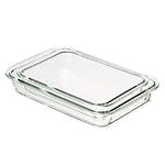 Amazon Basics Rectangular Oven-Safe, Glass-Safe, Casserole Baking Dishes, Set of 2, 3L and 2L, Clear