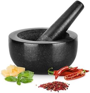 Gourmeo Mortier Pilon Cuisine - Accessoire Cuisine en Granite de 16 cm de Diamètre pour Broyage des Épices Guacamole Pesto Noix Mojito - Mortier et Pilon Concasseur a Grain Noir