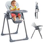Ezebaby Baby Highchair, Foldable and Adjustable Baby Chair, 6 Height Settings, 4 Recline Positions, 3 Tray Positions, Adjust Footrest, Portable High Chair for Baby and Toddler (Grey)