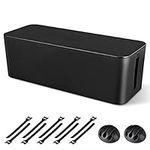 Cable Management Box, Large Cord Organizer Box to Hide Power Strip & Under Desk,TV Computer Wires Cable Organizer Hider Box with Cable Clips&Reusable Cable Ties for Home/Office(Black)