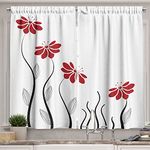 Ambesonne Flower Kitchen Curtains, Floral Petals with Striped Leaves and Lines Modern Style Geometrical Design Print, Window Drapes 2 Panel Set for Kitchen Cafe Decor, 55" X 39", Red Black