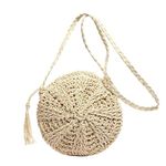 MAIRO LIFESTYLE Straw Wicker Handmade Boho Summer Beach Small Crochet Bag (Round Beige, Women's)