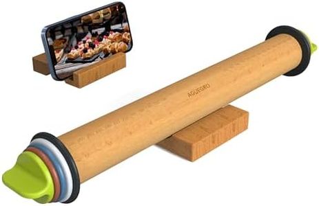 Aguegro Rolling Pin with Thickness Ring, Rolling Pin for Baking, Fondant, Pizza, Crust, Cookies, Pastry Dough Thickness, 13.6” Wooden Rolling Pin with 4 Multi-Color Thickness Rings and Wooden Stand