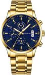 CRRJU Men's Fashion Luxury Casual Stainless Steel Watches Japan Movement Waterproof Business Quartz Wristwatches,Man Golden Watches