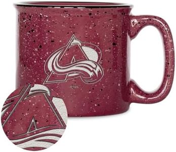 Rico Industries NHL Hockey Colorado Avalanche Maroon 15 oz Speckle Camper Coffee Mug, Deep Laser Engraved Logo, Ceramic Camping Mug, Speckle Glaze