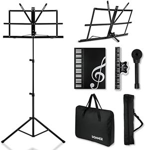 Donner Music Stand for Sheet Music with 2 Carrying Bag, Portable Folding Wire Music Stand Holder for Guitar, Ukulele, Violin, Lightweight 2-in-1 Dual-Use Tabletop Book Stand, Suitable for Home＆Outdoor