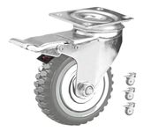 Krevia 4 Inch 360 Degree Locking Bearing Industrial Casters wheel with Brake | Heavy Duty Rubber Swivel wheels for Trolleys, Furniture(Grey, Set of 4)
