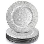 Youeon 12 Pack 13 Inch Silver Charger Plates, Round Plastic Chargers with Floral Pattern, Silver Chargers for Dinner Plates, Party, Wedding, Catering Event, Table Decor