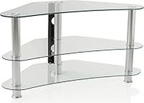 Mountright TV Stand, Curved Clear Glass, Modern Glass Table For Televisions 27 to 43 Inch | Living Room Corner Table | LED, LCD, OLED Support | Heavy Duty Stability