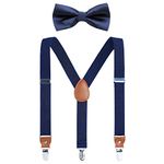 Children Boys Kids Suspenders - Sturdy Metal Clips Adults Mens Suspender with Bow Tie(Navy Blue+Navy Bow,43 inches)