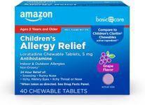 Amazon Basic Care Children's Allergy Relief, Loratadine Chewable Tablets, 5 mg, 24 Hour Medicine, Grape Flavored, 40 Count