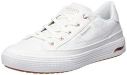 Skechers Women's Arch FIT Arcade Meet YA There Sneaker, White Canvas Rose Gold Trim, 8.5