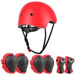 Jim's Store Kids Bike Helmet for 3-10 years old Helmet and Knee Pads Set Adjustable Elbow &Wrist Pads Protective Gear Set for Skateboard Scooter Cycling Roller Skating Boys Girls (Red)