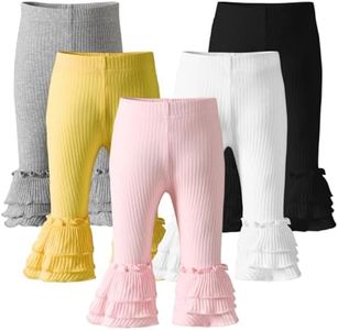 Dalukit Newborn Toddler Baby Girl Pants Leggings Ribbed Straight Flare Infant Girl Pants Leggings Bell Bottoms 5 Packs