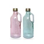 ivook Pack of 2 Glass Water Bottles with Airtight Lids Handle for Juice/Milk/Beverage -1000 ML (Gold & Silver)