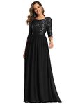 Ever-Pretty Women's Elegant 3/4 Sleeves Sequin Empire Waist A Line Chiffon Ball Evening Gowns Black 14UK