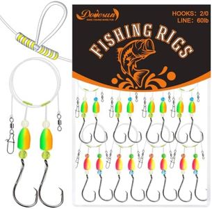 Dovesun Pompano Rigs for Surf Fishing Rigs Unique T-Knot Pompano Rigs Saltwater Floats Strong Pre-Rigged Surf Fishing Gear & Tackle Bullet Float(2colors)*2/0 Hook*10PCS
