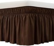 MEILA Wrap Around Bed Skirt Three Fabric Sides Elastic Dust Ruffled 16 Inch Tailored Drop,Easy to Install Fade Resistant-Brown, Queen/King