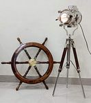 Nautical Classic Theatre Spot Light with Solid Wooden Tripod Nautical Vintage Style Chrome Finish Searchlight Table Lamp Marine Wooden Tripod Stand