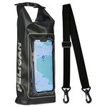 Pelican Marine IP68 Waterproof Dry Bag 2L - Roll Top Waterproof Backpack w/Phone Case/Pouch - Boating & Kayak Accessories - Essentials for Camping Swimming Beach Fishing Rafting Travel - Black