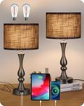 EDISHINE Bedside Lamps Set of 2, 3 Way Dimmable Touch Lamp with USB Charging, Table Lamps for Living Room, Bedroom, Black Linen Shade (LED Bulbs Included)