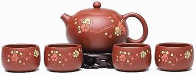 SILINE Fine Zisha Tea Pot Set,Master Handmade Genuine Yixing Clay Teapot 11.3 Oz with 4 Cups,Xishi Tea Set,Zhuni Red Beauty Clay