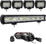 LED Light Bar- 20/22 Inch 420W Triple Row Offroad Driving Spot Flood Combo Beam Led Bar + 4pc 4inch 72W Led Pod Lights with Wiring Harness Fit for Pickup SUV ATV UTV (20" -420W Led Light Bar)