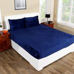 RD TREND 250 GSM Flannel Warm Elastic Fitted Bedsheets for Winter, King Size (78x72x8 Inch), 2 Pillow Covers (18x28 Inch) (Navy Blue, King)