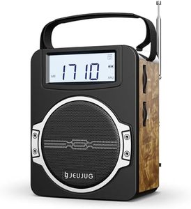 JEUJUG Radio Portable AM FM Digital Radios Clock Radio with Bluetooth 5 Watts Loud Speaker Rechargeable AM FM Radios Plug in Wall Battery Operated Best Reception for Home Outdoor Great Retro