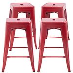 Metal Stools Bar Stools 24" 30" Counter Height Stackable Barstools Indoor Outdoor Patio Furniture Dining Backless Kitchen Bar Stools Set of 4 (Red, 24")