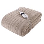 Silentnight Comfort Control Heated Throw Blanket - Luxury Fleece Electric Heated Overblanket for Sofa Bed with 9 Heat Settings, Fast Heat-up Safety Shut Off - Machine Washable - 120x160cm - Natural