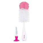 1st Step bpa Free 2 in 1 Bottle and Nipple Cleaning Brush with Suction Base and Nylon bristles for Easy Cleaning (Pink)