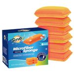 Commercial Miracle Microfiber Kitchen Sponge by Scrub-It - Large - Non-Scratch Heavy Duty Dishwashing Cleaning sponges- Machine Washable- (Orange, 6 Pack)