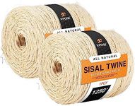 Sisal Twine - 1 Ply 1250 Ft Thin Natural Fiber Rope on Spool - Rope Cat Scratching Post, Rope for Cat Scratcher, Cat Tree Replacement Parts, Pet Toy - Decorative Cordage for Crafts, Pole Wrap 2 Pack