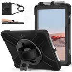 ZenRich Surface Go 4 Case 2023, Surface Go 3 Case 2021, Surface Go 2 Case 2020, zenrich Surface Go Case 2018 Heavy Duty Shockproof Rugged Case with Stand Pen Holder Hand Strap and Shoulder Belt-Black