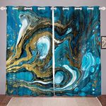 Loussiesd Girly Fluid Window Curtains for Bedroom Living Room Blue Golden Marble Curtains Women Adults Luxury Glitter Marble Design Window Drapes Modern Fashion Window Treatments,W66*L90