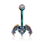 CM Crareesi Mania Rainbow Belly Bars 14G Bat Belly Piercing Jewellery 316L Stainless Steel Heart Navel Bars Piercing 10mm Belly Button Rings for Holleween Body Piercing