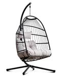 Swing Egg Chair, Rattan Hanging Egg Chair with Cushion, Foldable Egg Chair Outdoor Indoor, Garden Patio Hammock Chair with Stand & Adjustable Height, upto 160 Kg Weight Capacity (Black)