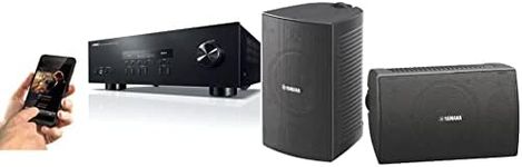 Yamaha Natural Sound Stereo Receiver (R-S202BL) + Yamaha NS-AW294BL Indoor/Outdoor 2-Way Speakers (Black,2)
