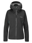 Rab Women's Downpour Plus 2.0 Waterproof Breathable Jacket for Hiking, Trekking, & Climbing - Black - 14