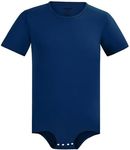 Landofgenie Adult Onesie for Men Short Sleeve Bodysuit Crotch Shirt Romper One Piece Pajamas Navy Blue L