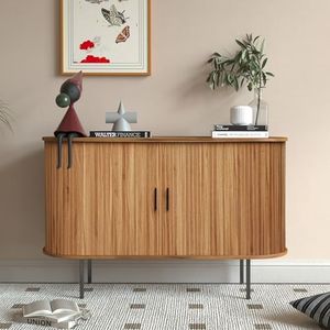 FurSch Fluted Buffet Sideboard Cabinet with Tambour Sliding Doors,Accent Curved Storage Cabinet,47.2" Modern Sideboard for Living Room