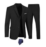 Furuyal Men's Suits 3 Piece Slim Fit Suit Set,Two Button Wedding Business Tuxedo Solid Blazer Jacket Vest Pants with Tie, Black, XX-Large