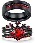 Ringcrown 2 Crown Rings Couple Rings Black Matching Ring Bridal Sets Red Cz Womens Wedding Ring Sets Titanium Steel Man Wedding Bands, crystal Metal rhinestone stone, Cubic Zirconia,