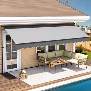 YITAHOME 157" Manual Retractable Awning, Outdoor Sun Shade Window Awning with UV Protection, Waterproof Patio Canopy Awnings for Doors, Windows, Decks, Dark Gray