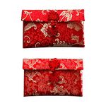 2Pcs Chinese Silk Red Envelopes，Chinese Traditional New Year Red Packets,Chinese Element Red Envelopes Hong Bao, Chinese Red Lucky Money Pockets for Wedding New Year Birthday