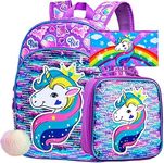 3PCS Girls Backpack, 16" Unicorn Se